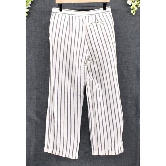 J. Jill Women's Striped Linen Blend Wide Leg Trousers Nacy Cream Petite Sz 10 - Picture 2 of 7